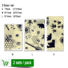 Load image into Gallery viewer, 2 sets/pack Reusable Beeswax Cloth Wrap Food Fresh Bag Lid Cover Stretch Lid Jungle Party Bees wax wrap plastic wrap
