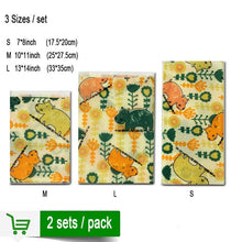 Load image into Gallery viewer, 2 sets/pack Reusable Beeswax Cloth Wrap Food Fresh Bag Lid Cover Stretch Lid Jungle Party Bees wax wrap plastic wrap
