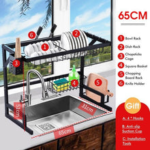Load image into Gallery viewer, 65CM/85CM Over The Sink Stainless Steel Kitchen Rack Dish Bowl Drain Drying Shelf Storage Organizer Holder With 4 Hooks
