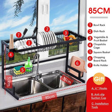 Load image into Gallery viewer, 65CM/85CM Over The Sink Stainless Steel Kitchen Rack Dish Bowl Drain Drying Shelf Storage Organizer Holder With 4 Hooks
